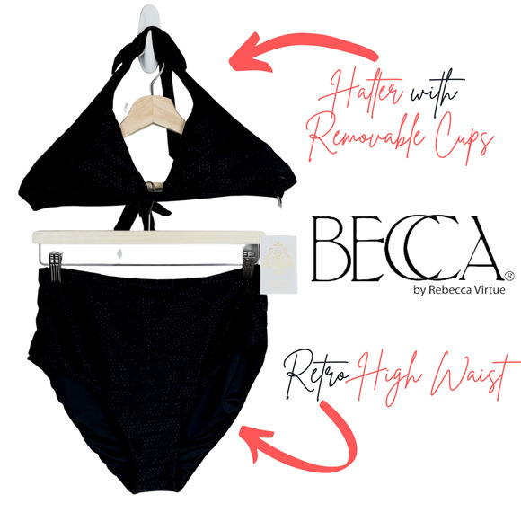 BECCA Other - NWT Becca Black Retro High Waist 2-Piece Bikini